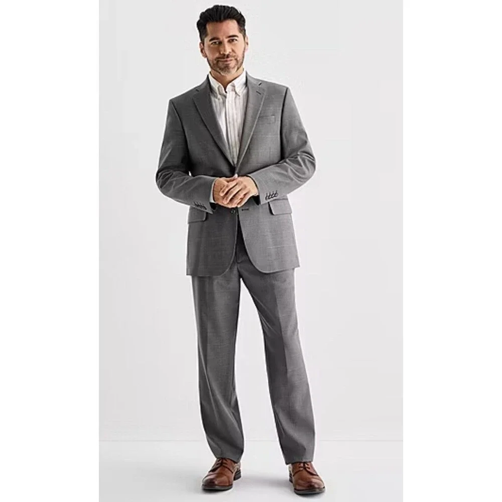 Stafford CoolMax EcoMade Mens  Gray Houndstooth Wool Blend Blazer Jacket Size40R